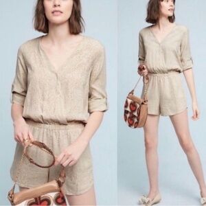 Anthropologie Cloth & Stone Beige Snake Print Tencel Linen Romper Size XL